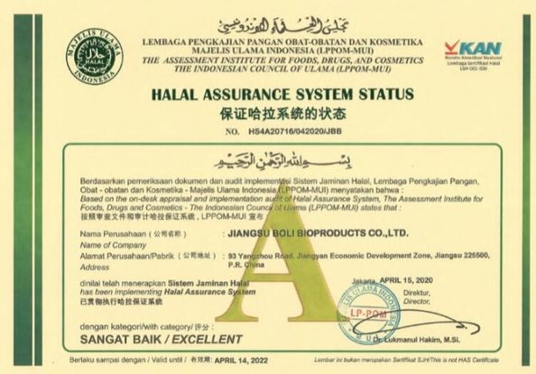 China Jiangsu Boli Bioproducts Co., Ltd. certification